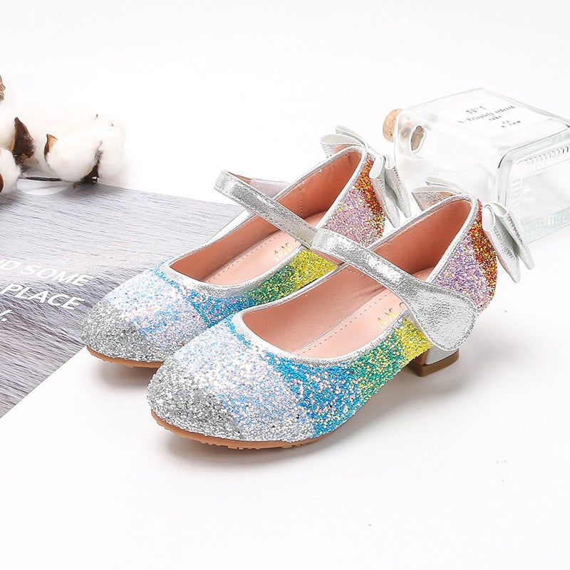 Girls Princess Shoes 2024 Spring New Children''s Soft Sole Stylish Single Shoes Little Girls Dance Performance High Heeled Shoes - Image 1