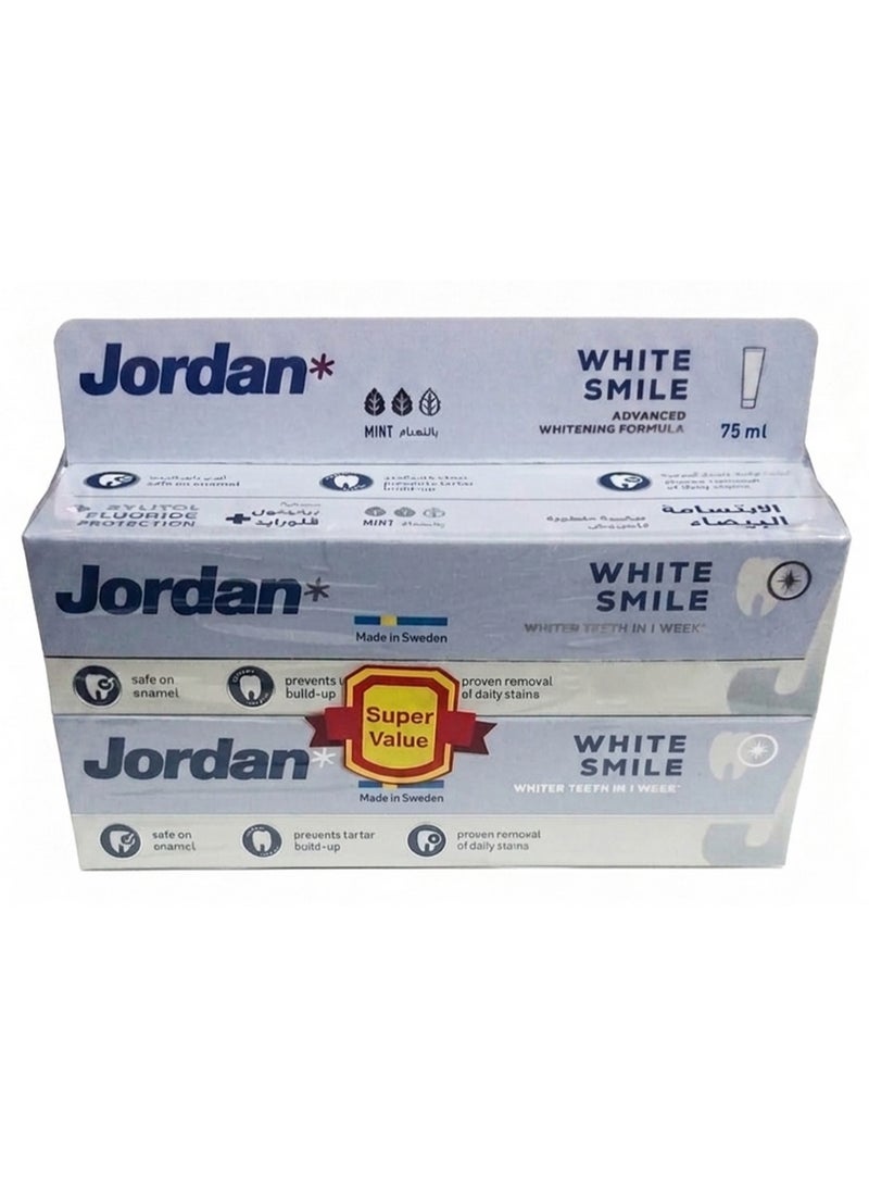 Jordan White Smile Toothpaste Mint Flavour Pack Of 2 X 75 ML - Image 1