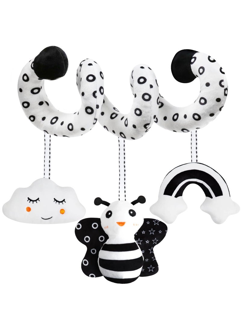 Baby Spiral Hanging Stroller and Car Seat Toys Black and White High Contrast Sensory Toy Newborn Plush Activity Toys Thank You Gifts for 0 3 6 9 12 Months Girls Boys-BEE  - Image 1