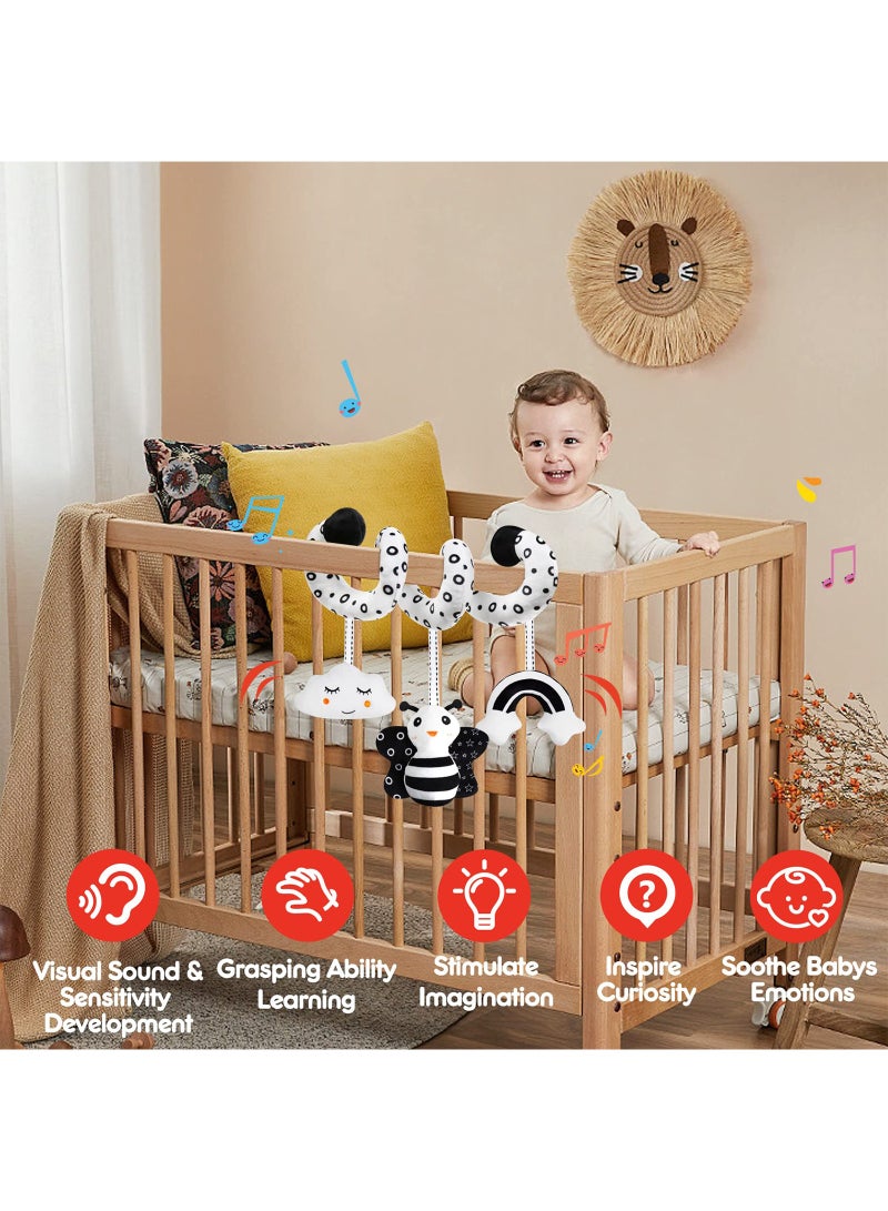 Baby Spiral Hanging Stroller and Car Seat Toys Black and White High Contrast Sensory Toy Newborn Plush Activity Toys Thank You Gifts for 0 3 6 9 12 Months Girls Boys-BEE  - Image 5