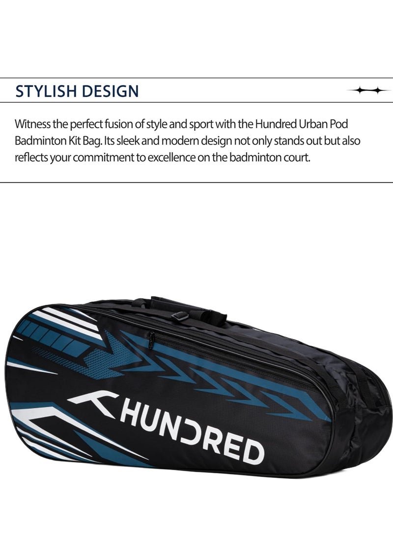HUNDRED Urban Pod Badminton Kit-Bag | Unisex | Material: Polyester | 3 Spacious Compartments | Double Zipper Closure - Image 3