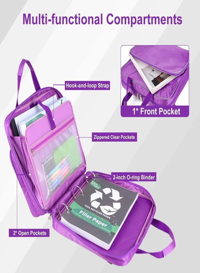 Edraco 2 Inch 3-Ring Zipper Binder With Multi Pockets, 500 Sheet Capacity, Shoulder Strap - Purple - Image 4