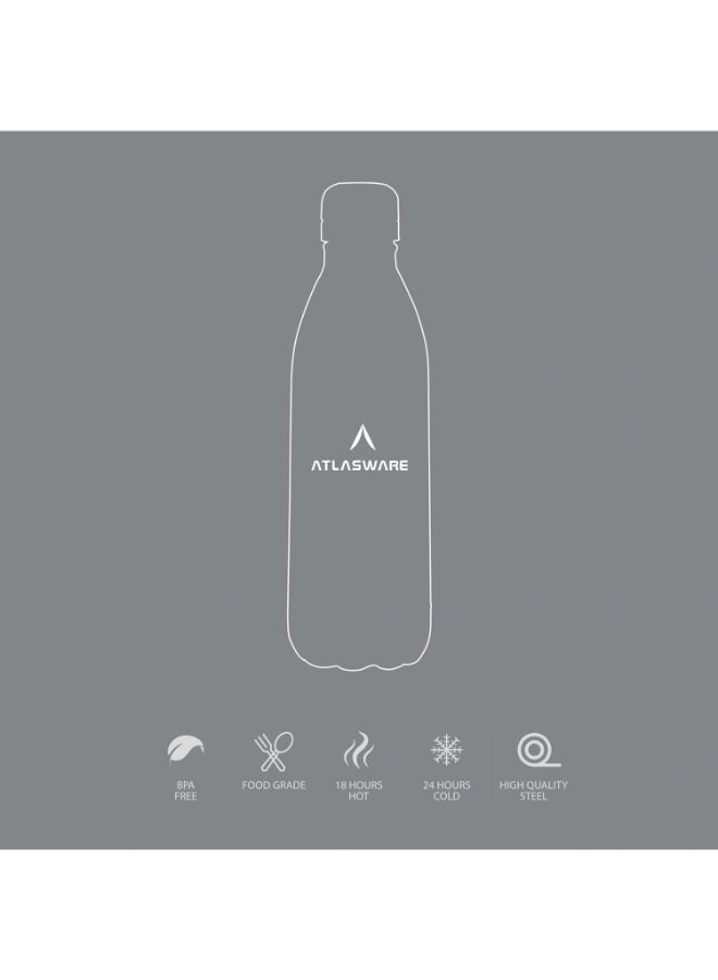 Atlasware Stainless Steel Vacuum Bottle with Carry Handle, Double-Wall Insulated and Leak-Resistant, Matt Steel, 1750 ml - Image 5