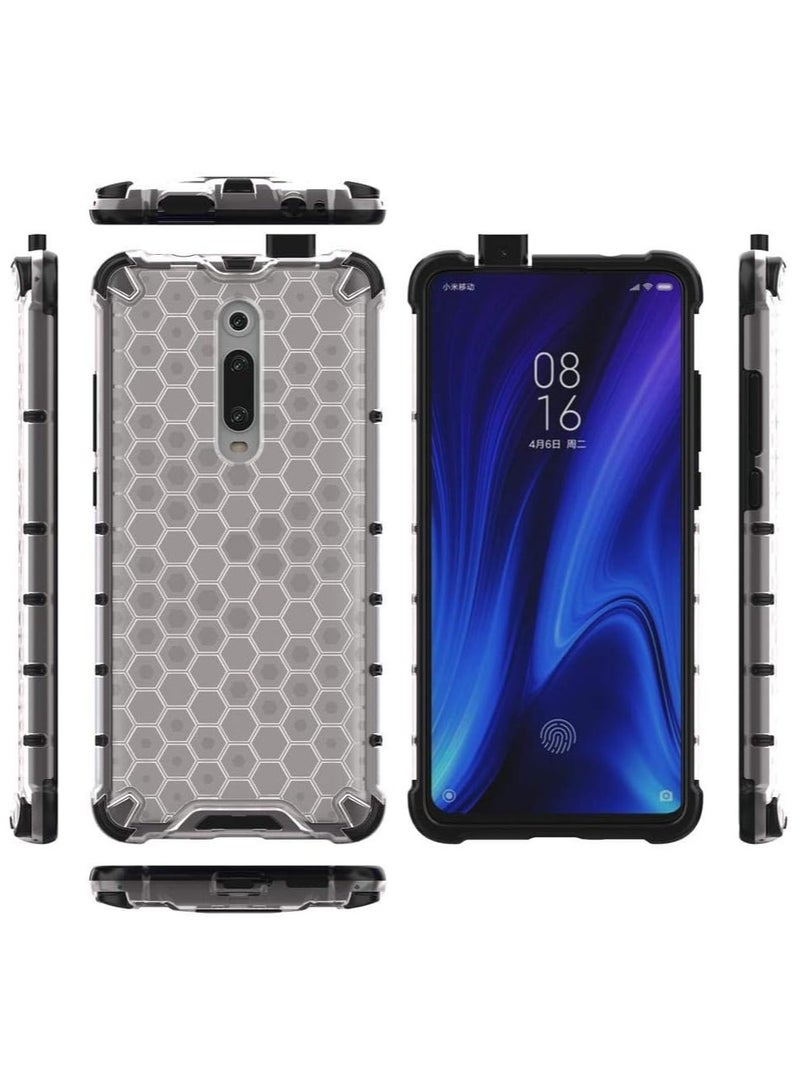 جراب حماية بتصميم خلية النحل، مقاوم للصدمات مع حماية للكاميرا متوافق مع Mi 9T / K20 / K20 Pro (ابيض شفاف) - Image 1