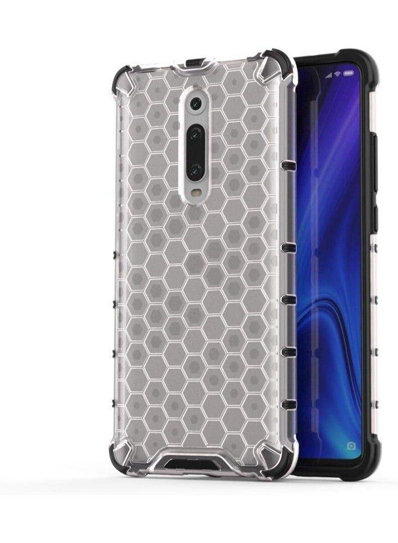 جراب حماية بتصميم خلية النحل، مقاوم للصدمات مع حماية للكاميرا متوافق مع Mi 9T / K20 / K20 Pro (ابيض شفاف) - Image 3