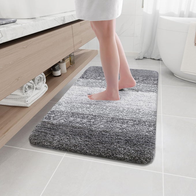 MICROFIBER BATHROOM RUGS SHAGGY SOFT AND ABSORBENT BATH RUG NONSLIP THICK PLUSH MACHINE WASHABLE DRY BATH MATS FOR BATHROOM TUB AND SHOWER 36X24 GREY