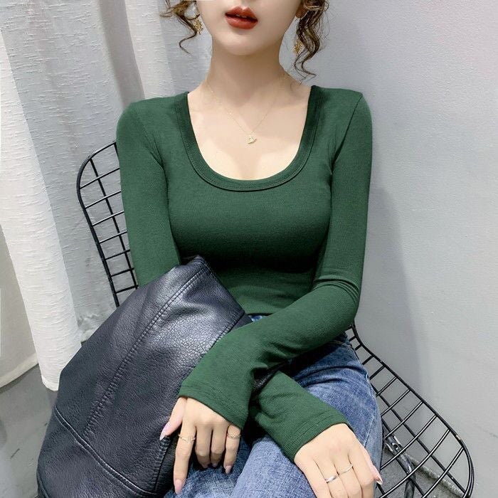 ملابس علوية أخضر Green ملابس أساسية الخريف مُلابِسٌ ضخمة للنساء - Image 1