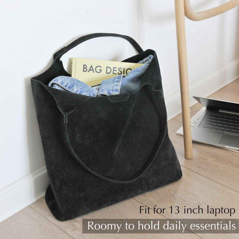 Hoxis Soft Faux Suede Tote Bag for Women - Magnetic Closure Hobo Handbag, Casual Vegan Leather Purseâ€‹ (Black) - Image 4