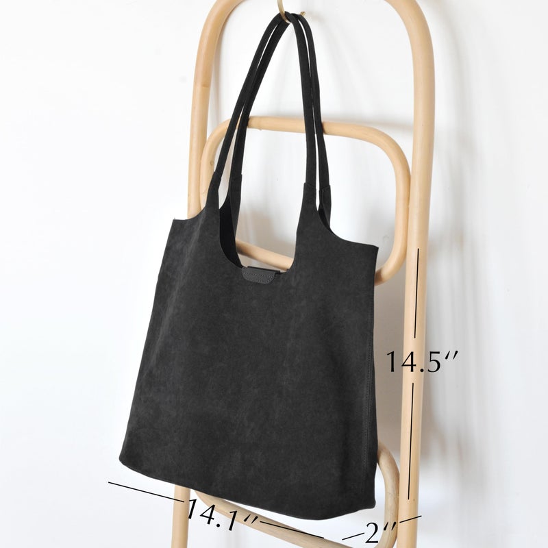 Hoxis Soft Faux Suede Tote Bag for Women - Magnetic Closure Hobo Handbag, Casual Vegan Leather Purseâ€‹ (Black) - Image 3