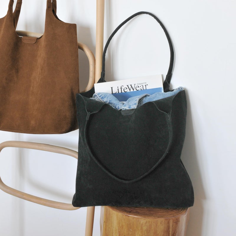 Hoxis Soft Faux Suede Tote Bag for Women - Magnetic Closure Hobo Handbag, Casual Vegan Leather Purseâ€‹ (Black) - Image 2