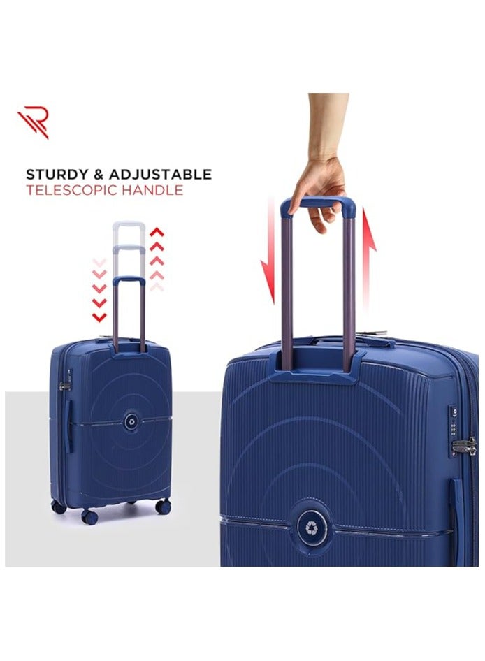 Reflection 28 Inch Polypropylene Suitcase Lightweight Hard Case Gloss Line Series Travel Luggage Trolley with 121L Storage Capacity 4 Spinner Wheels and TSA Lock Royal Blue - Image 2