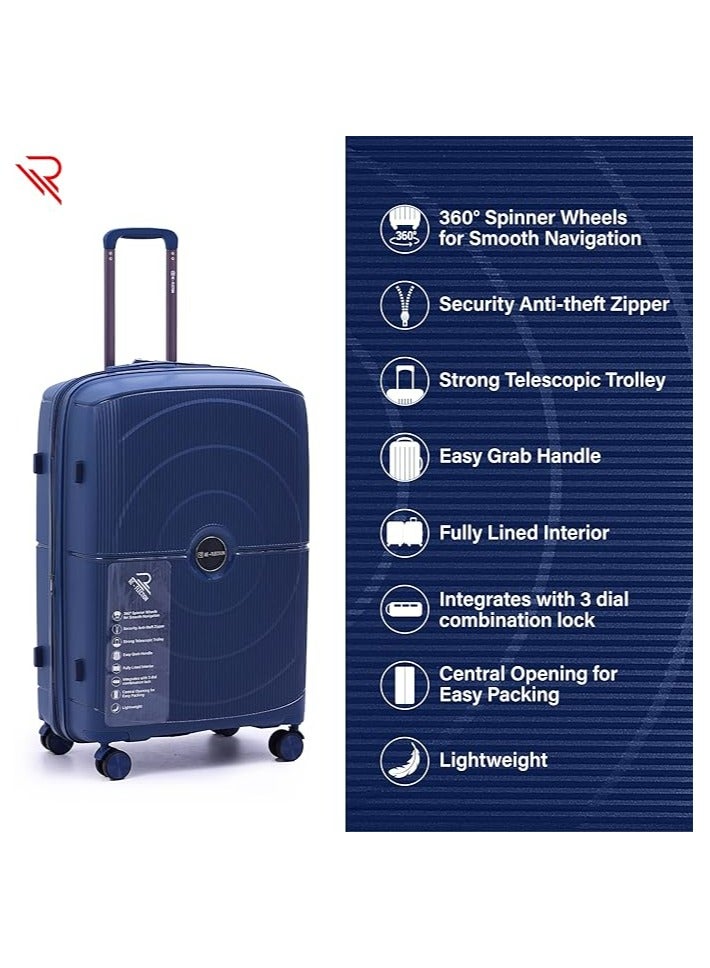Reflection 28 Inch Polypropylene Suitcase Lightweight Hard Case Gloss Line Series Travel Luggage Trolley with 121L Storage Capacity 4 Spinner Wheels and TSA Lock Royal Blue - Image 3