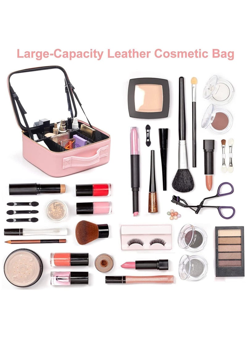 AUTOYSUR Makeup Bag with Mirror of LED Lighted, Travel Makeup Train Case Cosmetic Bag Organizer with Mirror and Lights, Make up Bag with Light up Mirror Adjustable Divider Brush Board (Pink)  - Image 3