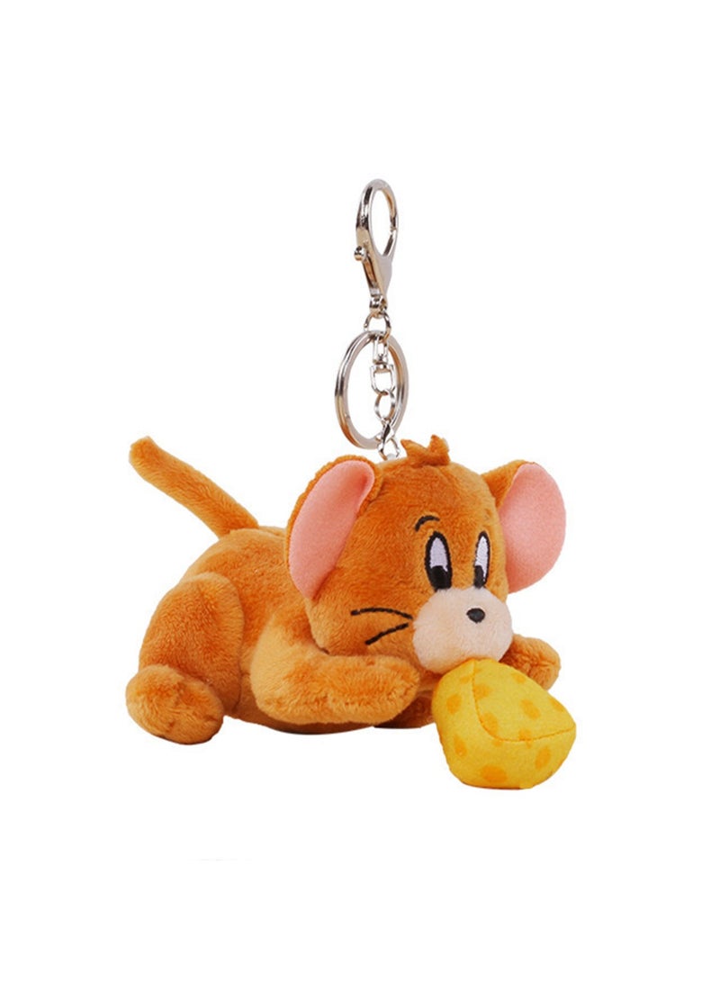 Creative Cute Plush Keychain, Cute Backpack Pendant, Suitable For Wallet Key Ring Decoration, (10cm Jerry Mouse Pendant, Vibrating And Chasing Cheese)  - Image 1