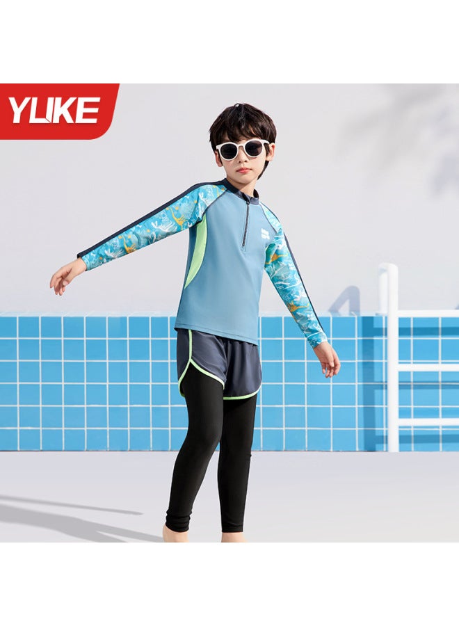 Children's Swimwear Boys Split Long Sleeve Trousers Boys' Medium And Large Children's Swimwear  New Sunscreen Swimwear Suit