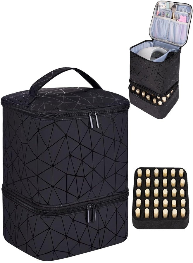CTWWFS PU Leather Nail Polish Organizer and Nail Lamp Case, Nail Kit Organizer Holds 30+ Bottles (15ml - 0.5 fl.oz) and a Nail Lamp, Nail Polish Carrying Case with Manicure Tools Storage Sections - Image 1