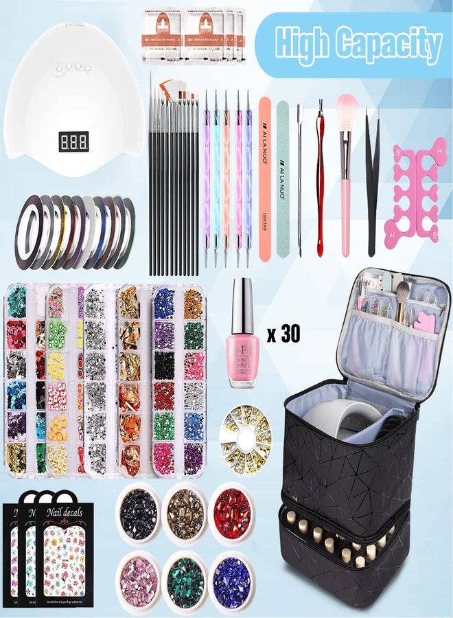 CTWWFS PU Leather Nail Polish Organizer and Nail Lamp Case, Nail Kit Organizer Holds 30+ Bottles (15ml - 0.5 fl.oz) and a Nail Lamp, Nail Polish Carrying Case with Manicure Tools Storage Sections - Image 2
