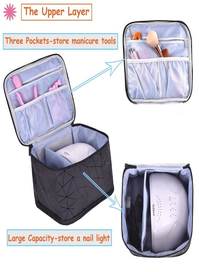 CTWWFS PU Leather Nail Polish Organizer and Nail Lamp Case, Nail Kit Organizer Holds 30+ Bottles (15ml - 0.5 fl.oz) and a Nail Lamp, Nail Polish Carrying Case with Manicure Tools Storage Sections - Image 4