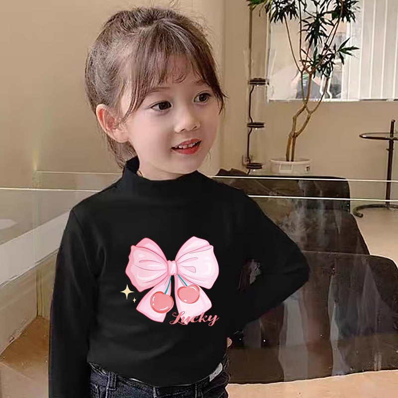 Y2007# Girls' Long Sleeve T-Shirt Top Base Shirt De Velvet Semi-High Collar Children'S Boys' Autumn Warm T-Shirt - Image 5