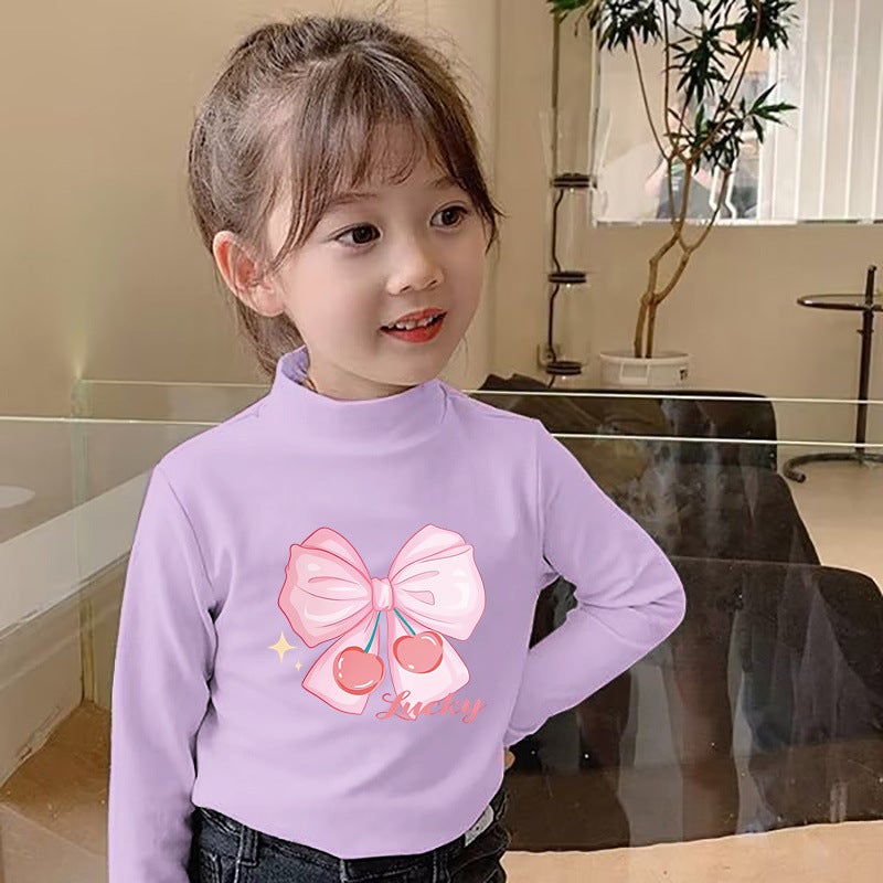 Y2007# Girls' Long Sleeve T-Shirt Top Base Shirt De Velvet Semi-High Collar Children'S Boys' Autumn Warm T-Shirt - Image 4