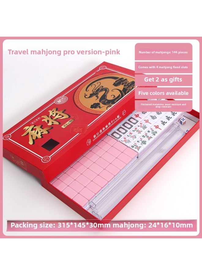 Portable Mini Mahjong Brand Small Size Travel Dormitory Outdoor Mahjong Mini Hand Rub Internet Celebrity Home Entertainment Mahjong Brand-Specification:Travel Mini Mahjong Pro Version-pink [24mm] - Image 1