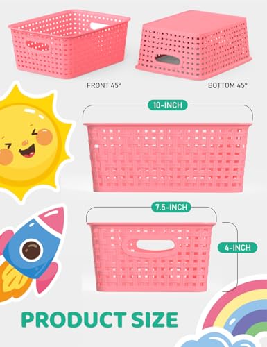 WYT 6-Pack Plastic Small Shelf Storage Weave Baskets Organizing for Cabinets and Pantries, Pink - Image 2