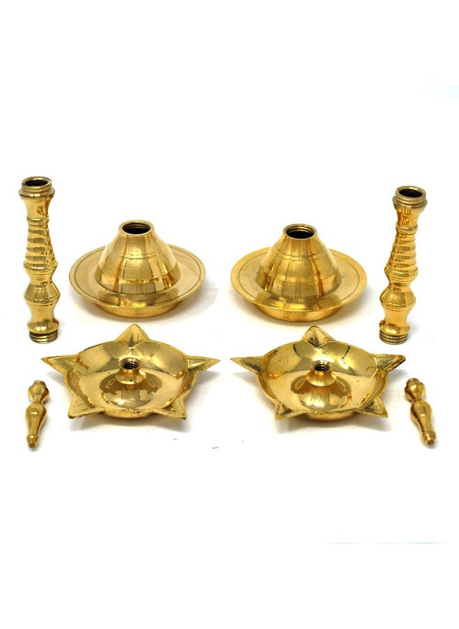 Hashcart ® Brass Diya For Pooja Kerala Diya [10 Inch, Set Of 2, Size - Medium ] Diya Lamp For Puja Diwali Diyas - Traditional Samai Lamp Kutthu Vilakku Panchmahal Deepam - Indian Diwali Gifts  - Image 2