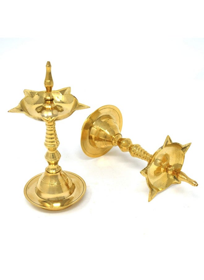 Hashcart ® Brass Diya For Pooja Kerala Diya [10 Inch, Set Of 2, Size - Medium ] Diya Lamp For Puja Diwali Diyas - Traditional Samai Lamp Kutthu Vilakku Panchmahal Deepam - Indian Diwali Gifts  - Image 4