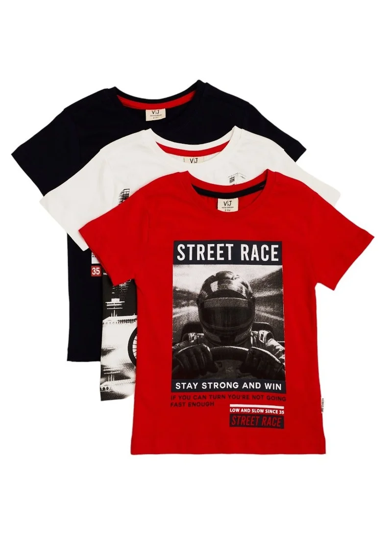 victor and jane Boys Pack of 3 - T-shirt-White/Navy/Red