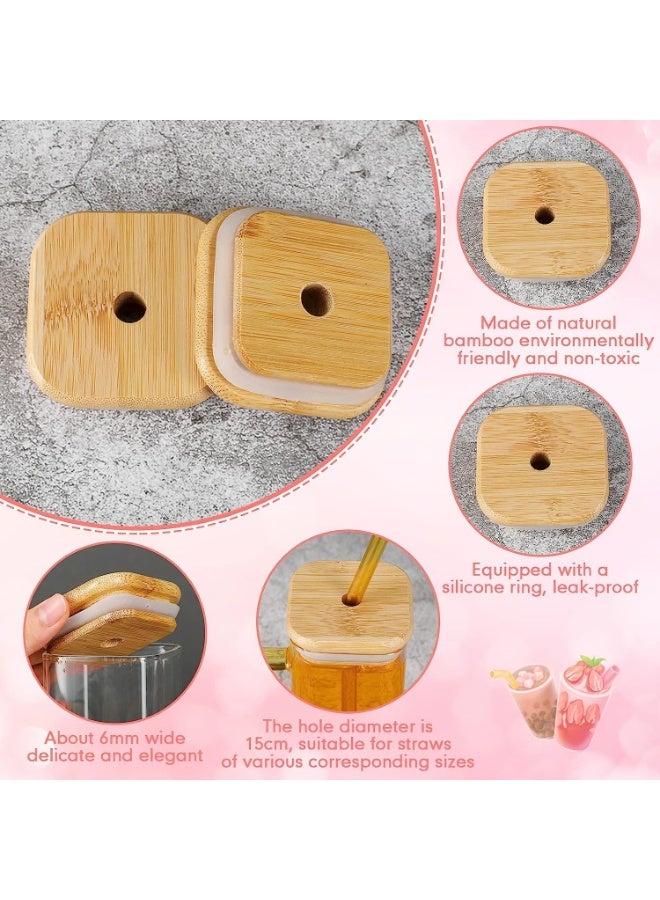 كوب زجاجي شفاف بيد ملونة بمقبض وغطاء خشب مع شاليموه زجاج – كوب عصائر، مشروبات باردة وساخنة، قابل لإعادة الاستخدام - Image 4