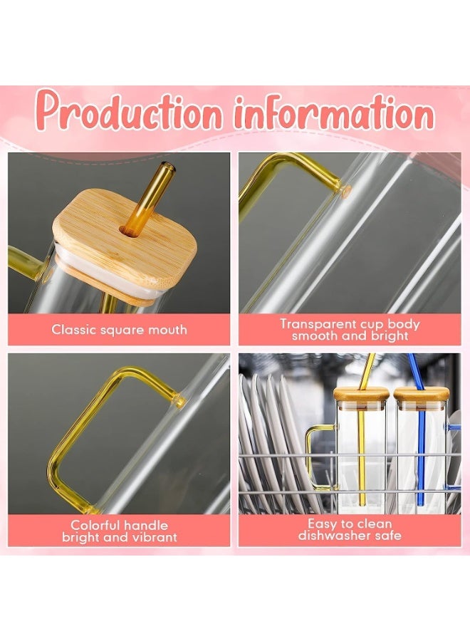 كوب زجاجي شفاف بيد ملونة بمقبض وغطاء خشب مع شاليموه زجاج – كوب عصائر، مشروبات باردة وساخنة، قابل لإعادة الاستخدام - Image 3