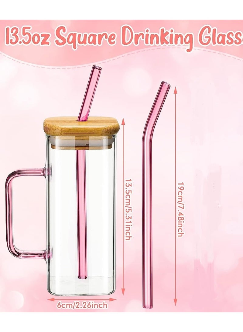 كوب زجاجي شفاف بيد ملونة بمقبض وغطاء خشب مع شاليموه زجاج – كوب عصائر، مشروبات باردة وساخنة، قابل لإعادة الاستخدام - Image 2