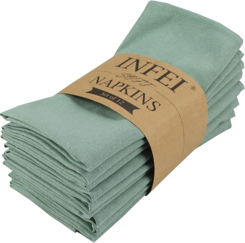 INFEI Soft Cotton Linen Mixed Dinner Cloth Napkins, Pack of 12 (40 x 40 cm) for Events and Home Use (Sage Green) - Image 1