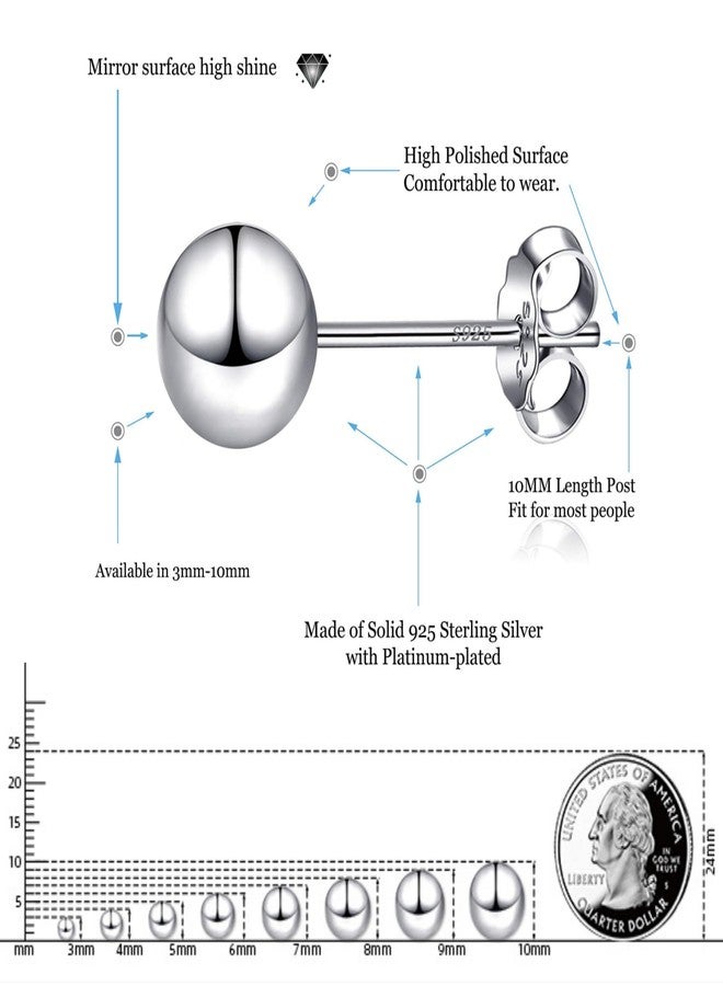 EVERU 925 Sterling Silver Ball Stud Earrings Available in 3mm-10mm Bead Studs Hypoallergenic Jewelry silver - Image 2