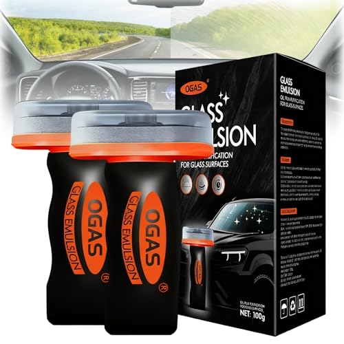 Flaurix 2PCS Glass Oil Film Remover for Car,Roll-On Glass Compound with Cleaning Board,Removes Oil Film & Smudges,Universal Anti-Rain Fog Brush - Image 1