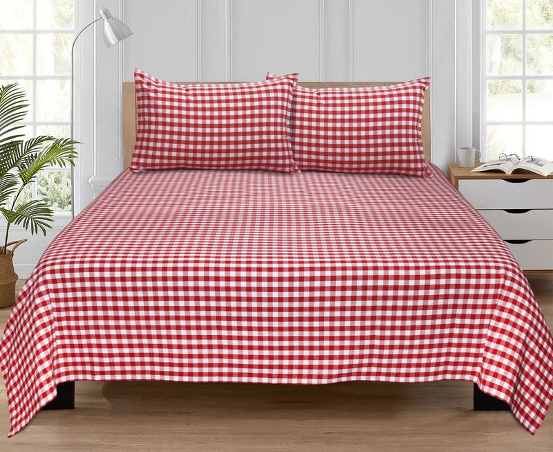 AIRWILL 200GSM Handloom Cotton Double Bedsheet with 2 Pillow Covers (Gingham Check Red) - 92 x 104 Inch - Image 1