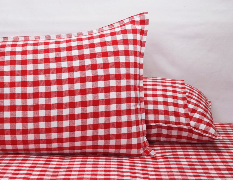 AIRWILL 200GSM Handloom Cotton Double Bedsheet with 2 Pillow Covers (Gingham Check Red) - 92 x 104 Inch - Image 4