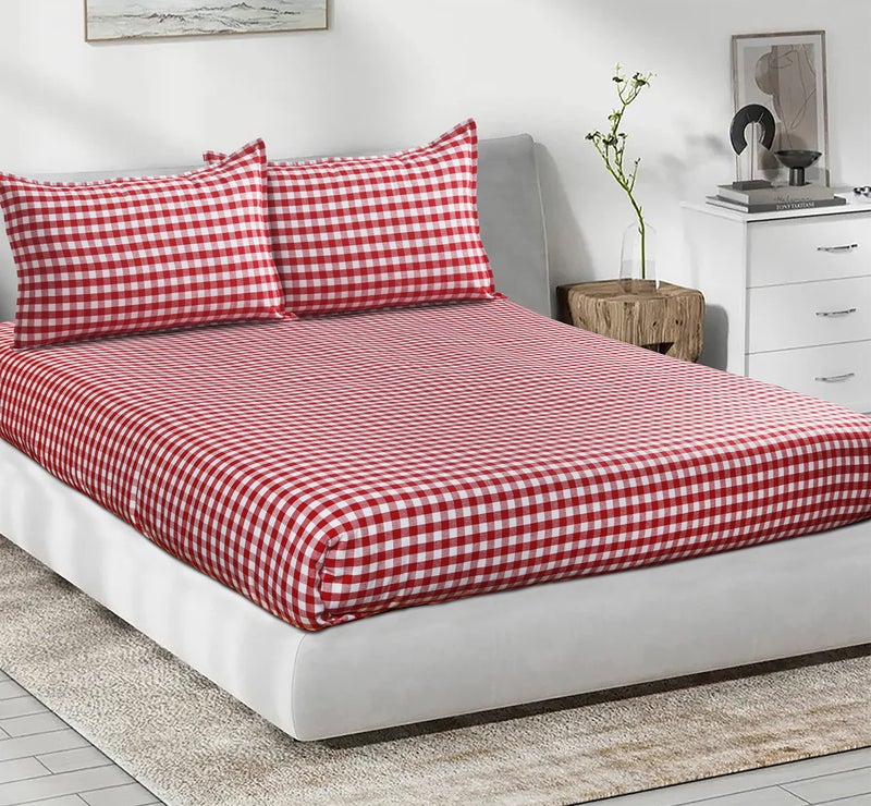 AIRWILL 200GSM Handloom Cotton Double Bedsheet with 2 Pillow Covers (Gingham Check Red) - 92 x 104 Inch - Image 3