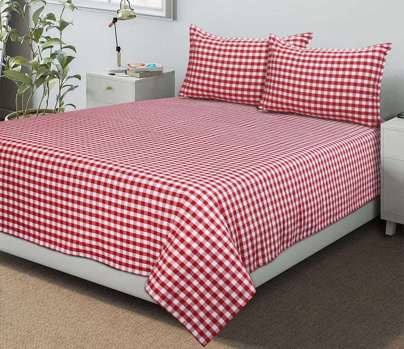 AIRWILL 200GSM Handloom Cotton Double Bedsheet with 2 Pillow Covers (Gingham Check Red) - 92 x 104 Inch - Image 2