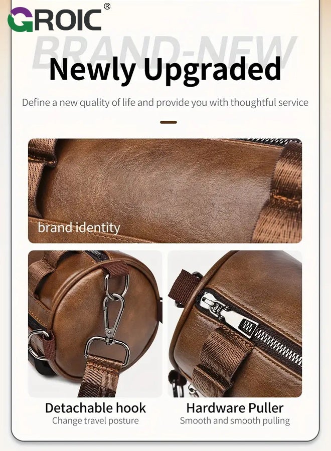 GROIC Leather Cylinder Crossbody Bag, Vintage Style Adjustable Strap Shoulder Bag for Men, Sling Crossbody Shoulder Bag for Men Travel Work - Image 3