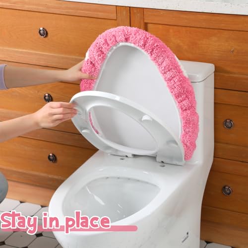 Teecyhooo Pink Strawberry Toilet Lid Cover 17.5 x 15 Inch Cute Strawberry Washable Plush Toilet Cover Soft Microfiber Non Slip Rubber Backing Bathroom Accessories Fits Most Round Elongated - Image 5