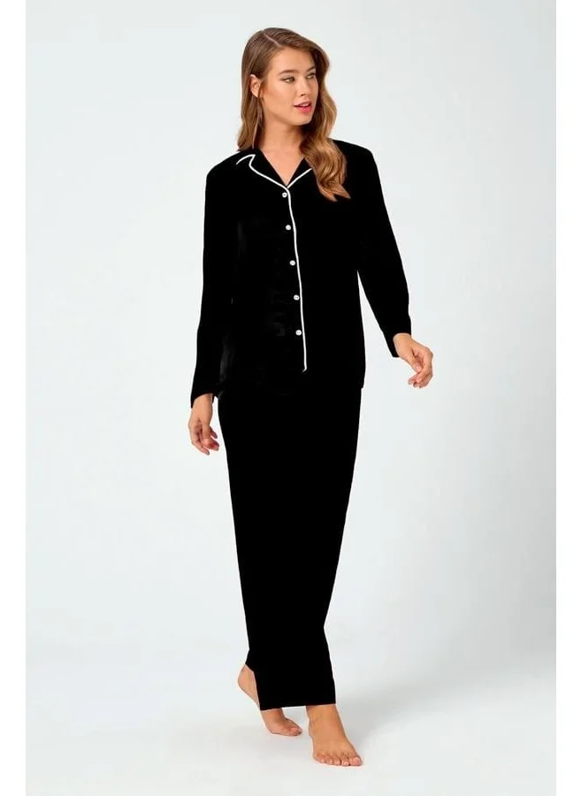 COTTONHILL Black Buttoned Front Cotton Women's Pajama Set