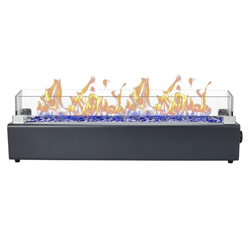BAIDE HOME 28-inch Table Top Propane Fire Pit, 40,000 BTU Tabletop Firepit for Patio, Outdoor Portable Rectangular Fire Bowl w/Wind Glass Shield, Glass Rocks - Carbon Gray - Image 1