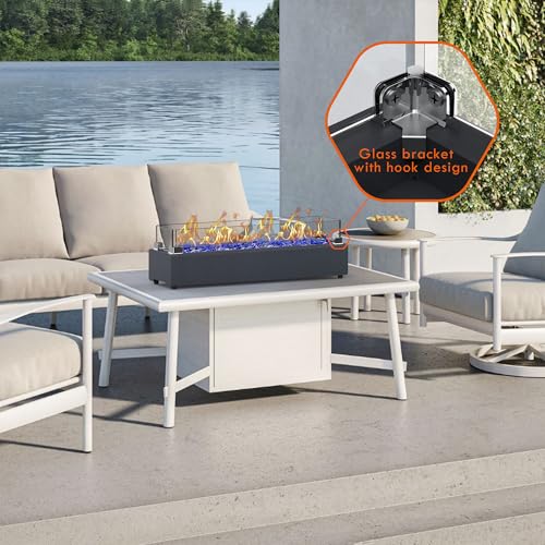 BAIDE HOME 28-inch Table Top Propane Fire Pit, 40,000 BTU Tabletop Firepit for Patio, Outdoor Portable Rectangular Fire Bowl w/Wind Glass Shield, Glass Rocks - Carbon Gray - Image 5