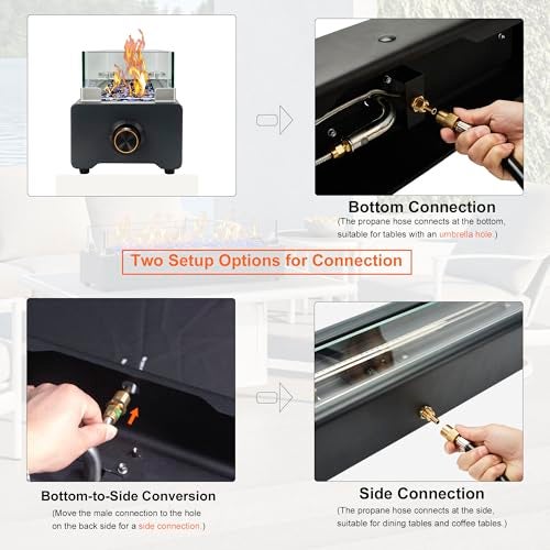 BAIDE HOME 28-inch Table Top Propane Fire Pit, 40,000 BTU Tabletop Firepit for Patio, Outdoor Portable Rectangular Fire Bowl w/Wind Glass Shield, Glass Rocks - Carbon Gray - Image 4