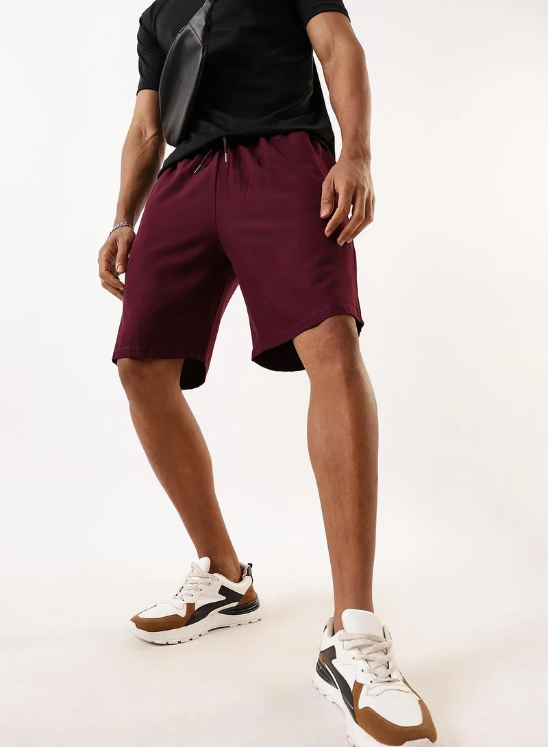 Dennis Lingo Men's Wine 100% Polyester Solid Knee Length Athleisure Relaxed Athleisure Shorts