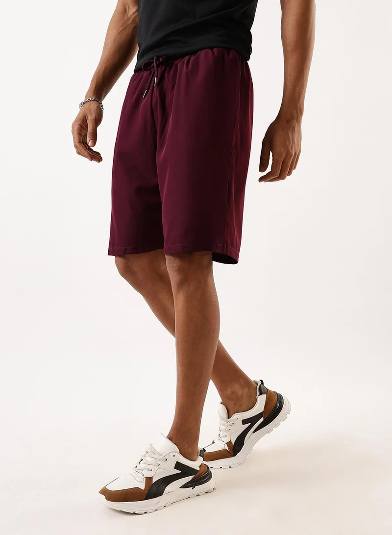 Dennis Lingo Men's Wine 100% Polyester Solid Knee Length Athleisure Relaxed Athleisure Shorts