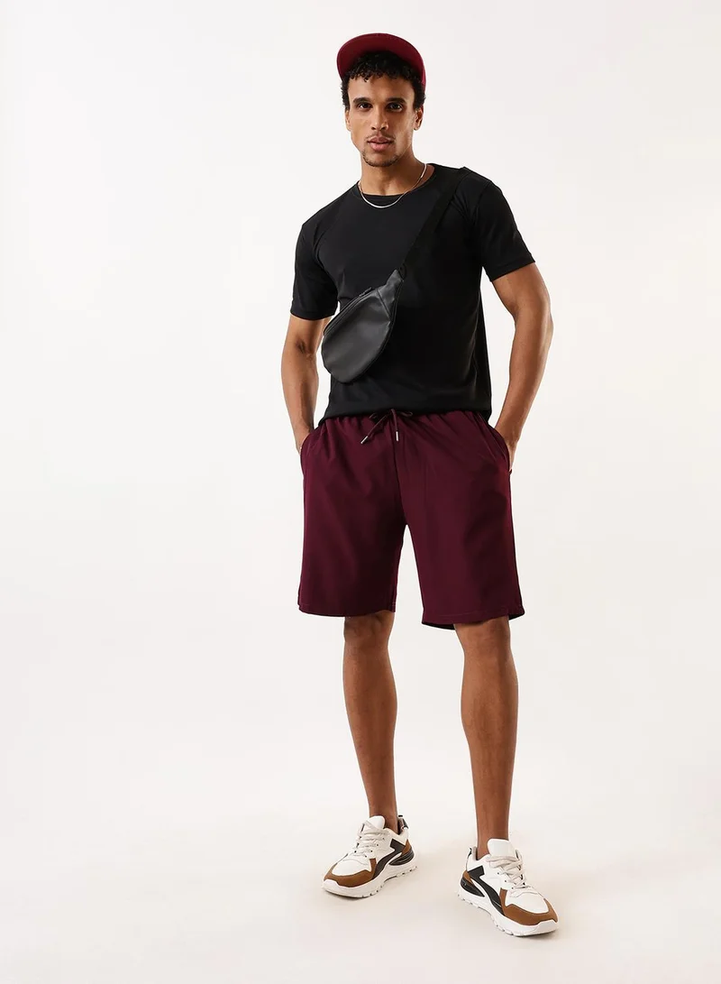 Dennis Lingo Men's Wine 100% Polyester Solid Knee Length Athleisure Relaxed Athleisure Shorts