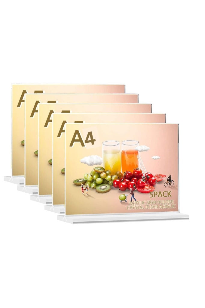 Kalon A4 Acrylic Sign Holder –  Clear Horizontal Display Stands for Menus, Flyers, and Promotions – Durable Slanted Desk Frame for Offices, Restaurants & Retail Stores - Image 1