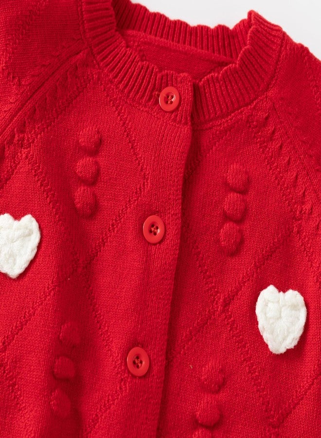 JAYPEIER Cute Baby Girls Hearts Knit Cardigan Sweater, Toddler Loose Long Sleeve Shirts Warm Tops for Fall Winter Love Design - Image 4
